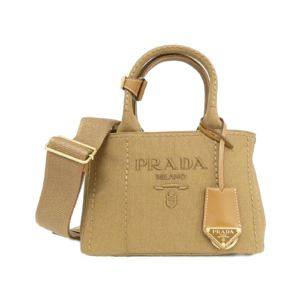 Prada Jardiniere Canvas Handbag embroidered Beige Tan